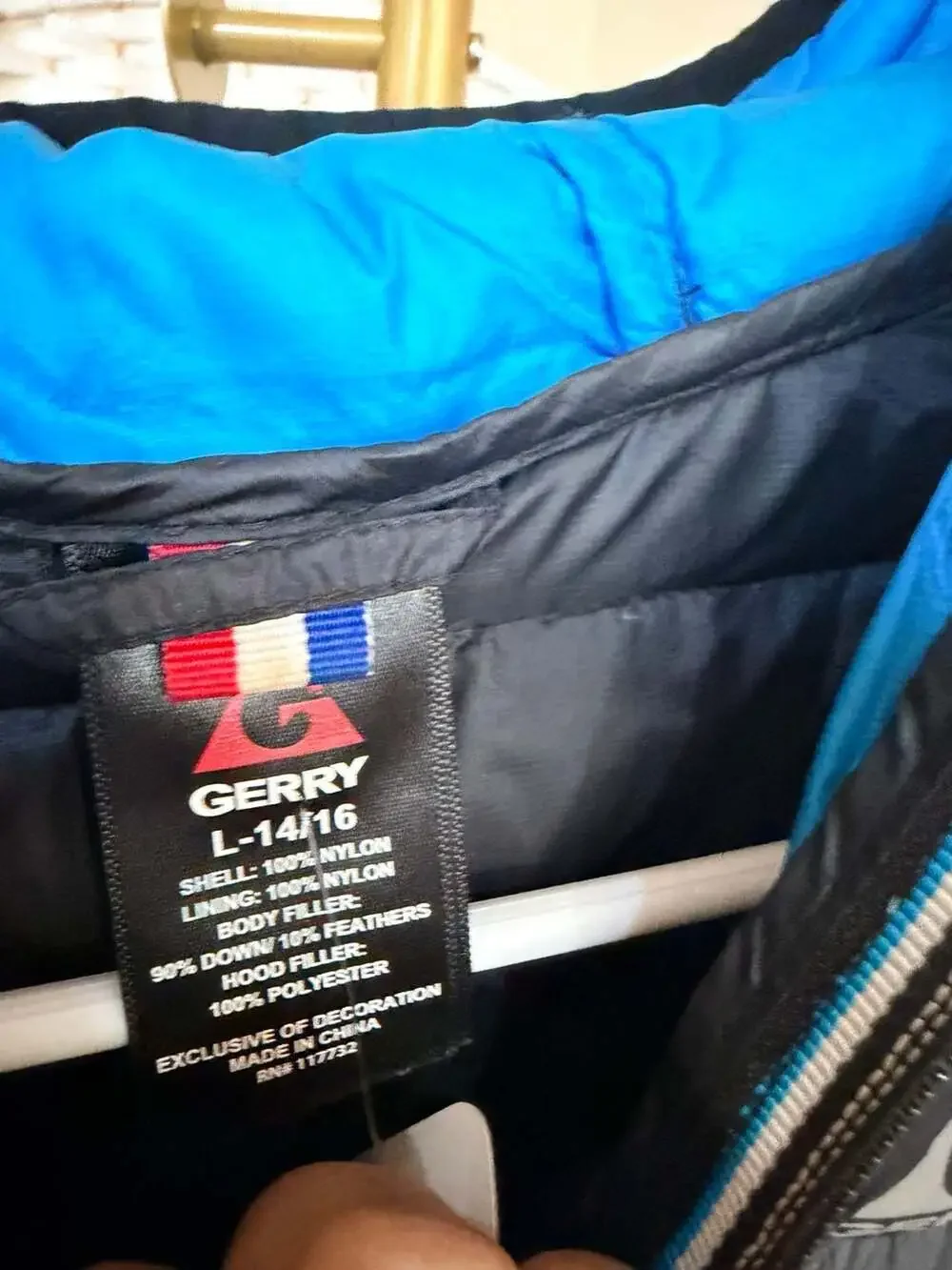 Kids Gerry Hooded Down Jacket Size L 14-16 Black Gray Powerfill 650